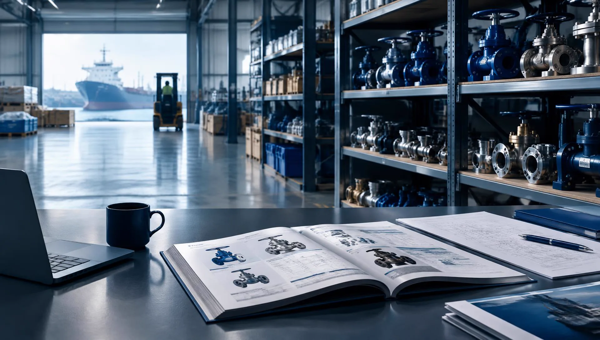 Industrial supply catalogue in a marine hardware warehouse